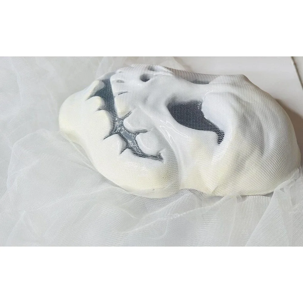 Scary Ghost White Plastic Face Mask Decor with Long White Flowy Tulle